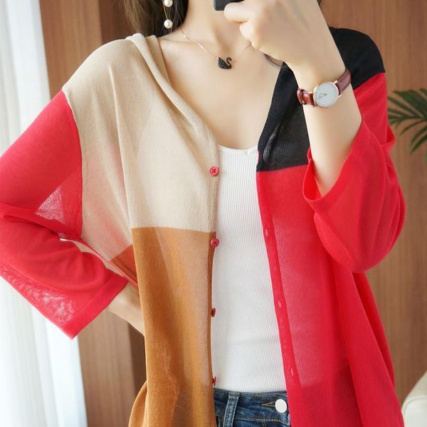 summer 3/4 sleeves thin knitted coat contrast color knitwear jacket fashion patchwork hooded sunscreen cardigan for women women's jack, Black;brown
summer 3/4 sleeves thin knitted coat contrast color knitwear jacket fashion patchwork hooded sunscreen cardigan for women women's jack, Black;brown