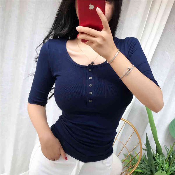 korean solid color t shirt women clothes cotton buttons white female short sleeve t-shirt summer tee shirt 210412
korean solid color t shirt women clothes cotton buttons white female short sleeve t-shirt summer tee shirt 210412