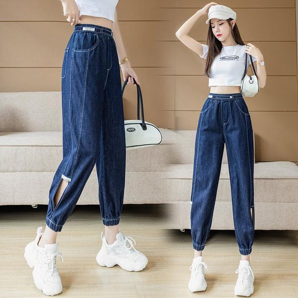 women's jeans female in the summer of 2021 high elastic waist thin hollow beam foot trousers haroun pants open wire label, Blue
women's jeans female in the summer of 2021 high elastic waist thin hollow beam foot trousers haroun pants open wire label, Blue