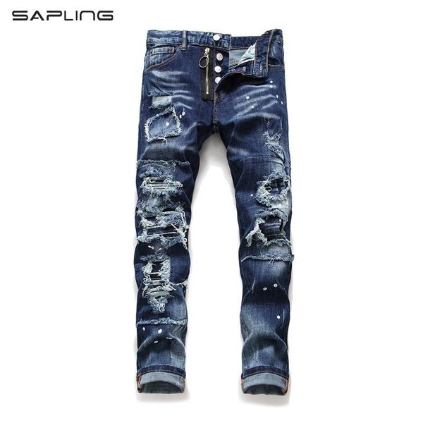 style men's jeans rags splash paint cat beard slim stretch men jean trousers feet trend motorcycle pant trendy male pants, Blue
style men's jeans rags splash paint cat beard slim stretch men jean trousers feet trend motorcycle pant trendy male pants, Blue