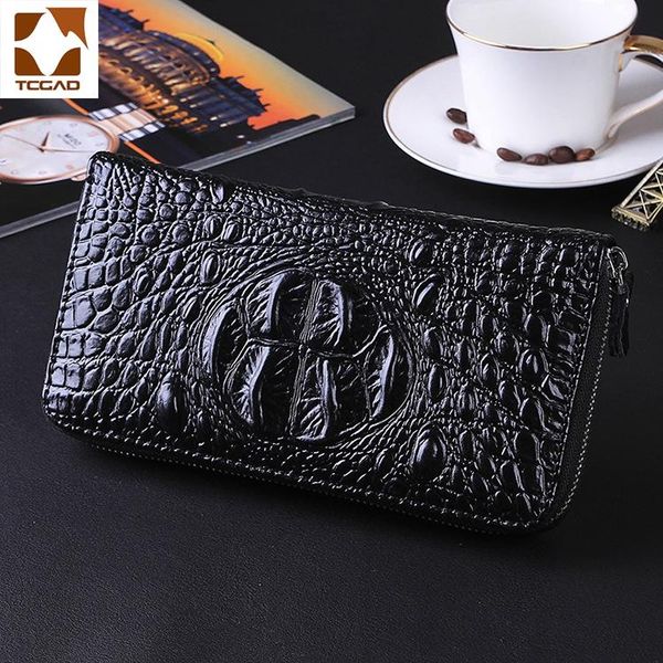 

wallets crocodile pattern clutch bag men's long wallet section high-end business single zipper multi-card phone, Red;black