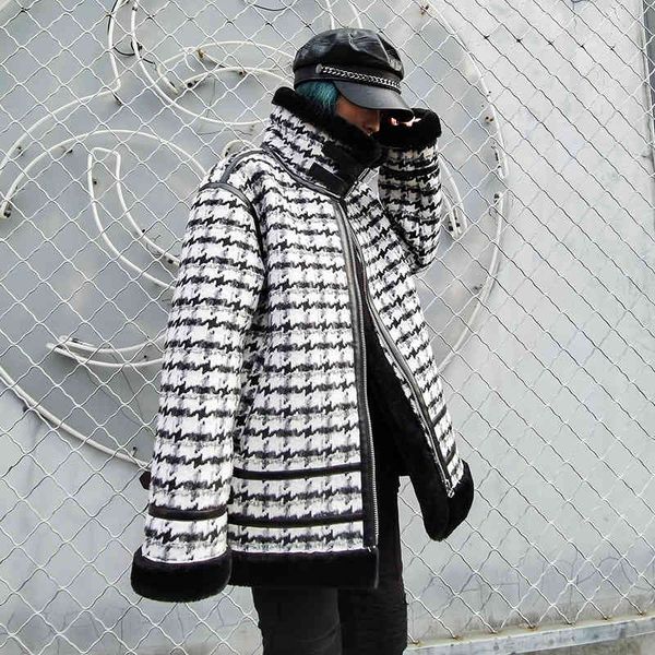 wool woolen houndstooth composite plush thickening mid-length winter motorcycle jacket women, Black
wool woolen houndstooth composite plush thickening mid-length winter motorcycle jacket women, Black