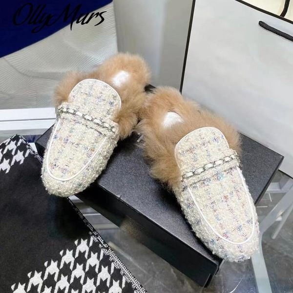 slippers ollymurs woolen cloth mules women winter wool designer woman shoe chain decor round toe casual shoes, Black
slippers ollymurs woolen cloth mules women winter wool designer woman shoe chain decor round toe casual shoes, Black