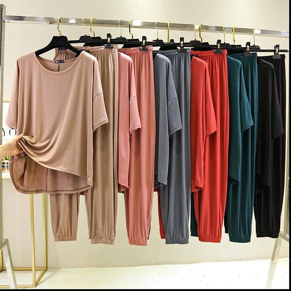 pijamas pyjamas summer modal women sleepwear home suits plus size t shirt drawstring loose capri pants 2 pieces set tracksuits, Black;red
pijamas pyjamas summer modal women sleepwear home suits plus size t shirt drawstring loose capri pants 2 pieces set tracksuits, Black;red