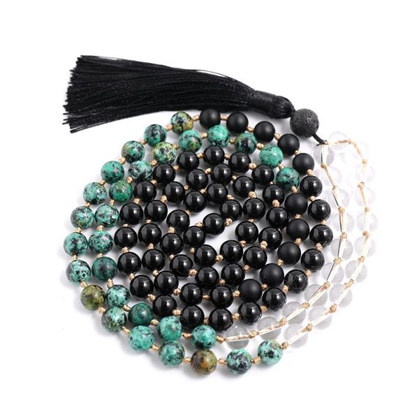 8mm clear quartz black onyx turquesa africana beaded knotted mala necklace 108 rosary meditation yoga japamala jewelry pendant necklaces, Silver
8mm clear quartz black onyx turquesa africana beaded knotted mala necklace 108 rosary meditation yoga japamala jewelry pendant necklaces, Silver