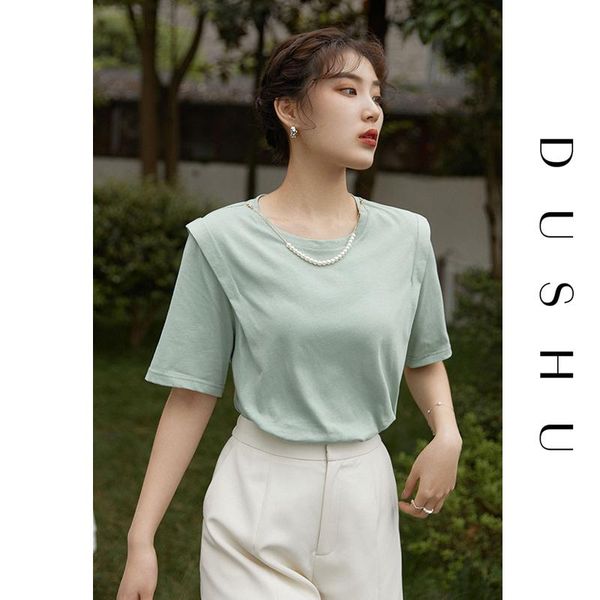 women's t-shirt dushu plus size pearl chain short sleeve 2021 summer pure green all-match simple casual women, White
women's t-shirt dushu plus size pearl chain short sleeve 2021 summer pure green all-match simple casual women, White