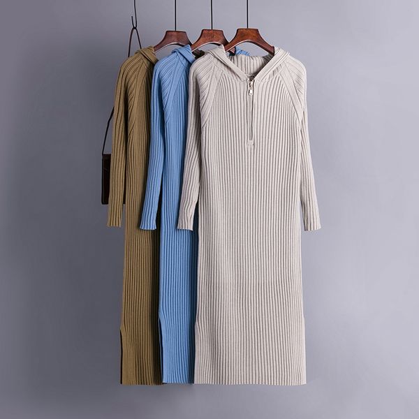 hooded knitted sweater dress women korean casual loose fashion pullover dress autumn winter warm thick chic split dress 210419, Black;gray
hooded knitted sweater dress women korean casual loose fashion pullover dress autumn winter warm thick chic split dress 210419, Black;gray