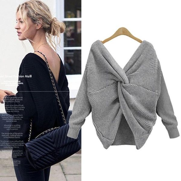 women's sweaters european american autumn winter solid color two-wear v-neck knot backless temperament leisure long sleeve sweater for, White;black
women's sweaters european american autumn winter solid color two-wear v-neck knot backless temperament leisure long sleeve sweater for, White;black