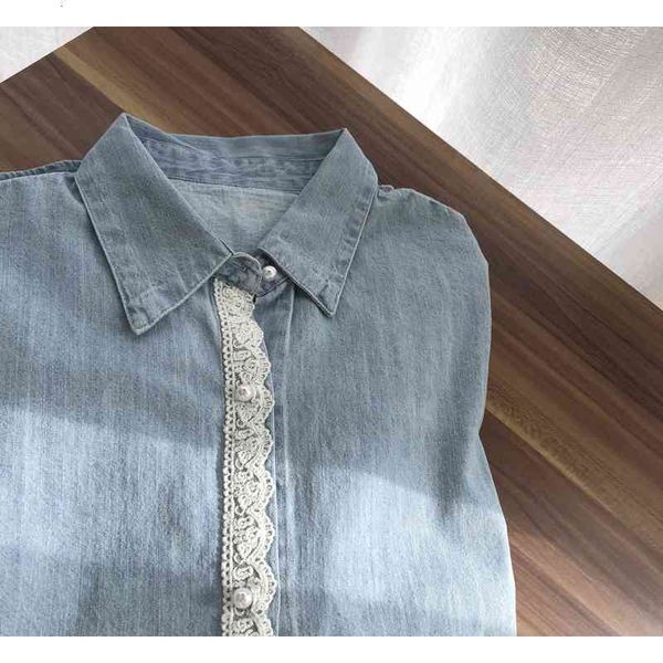 women's knits & tees fashion spring lace decorated denim shirt turn down collar blouses and chaqueta mujer shhv, White
women's knits & tees fashion spring lace decorated denim shirt turn down collar blouses and chaqueta mujer shhv, White
