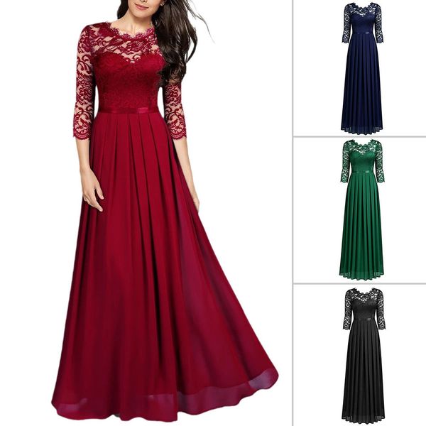 party dresses spot evening dress chiffon dress round neck lace long skirt women, White;black
party dresses spot evening dress chiffon dress round neck lace long skirt women, White;black