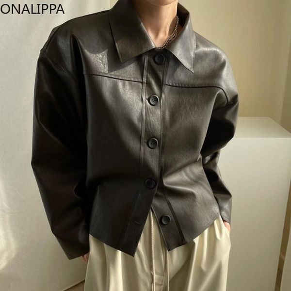 women's jackets onalippa women jacket 2021 autumn french simple temperament lapel single-breasted loose casual long-sleeved pu leather, Black;brown
women's jackets onalippa women jacket 2021 autumn french simple temperament lapel single-breasted loose casual long-sleeved pu leather, Black;brown