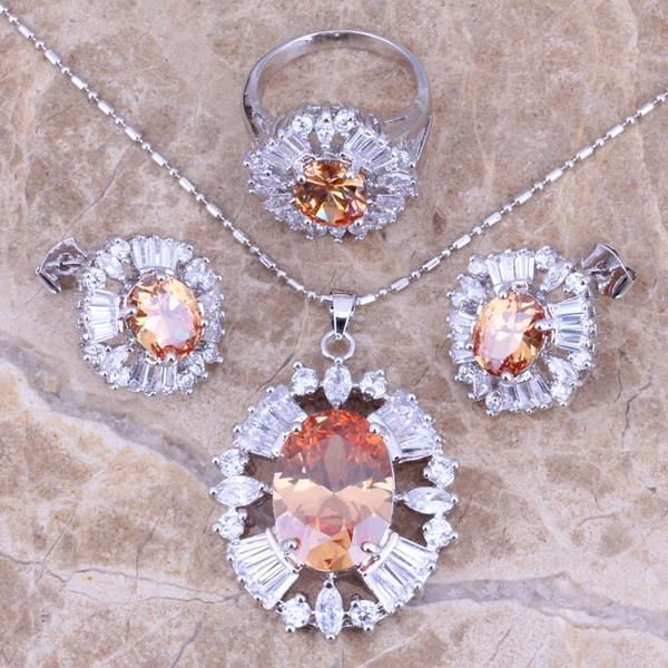 earrings & necklace champagne morganite white cz silver plated jewelry sets pendant ring size 5.5 / 8 9 s0031
earrings & necklace champagne morganite white cz silver plated jewelry sets pendant ring size 5.5 / 8 9 s0031