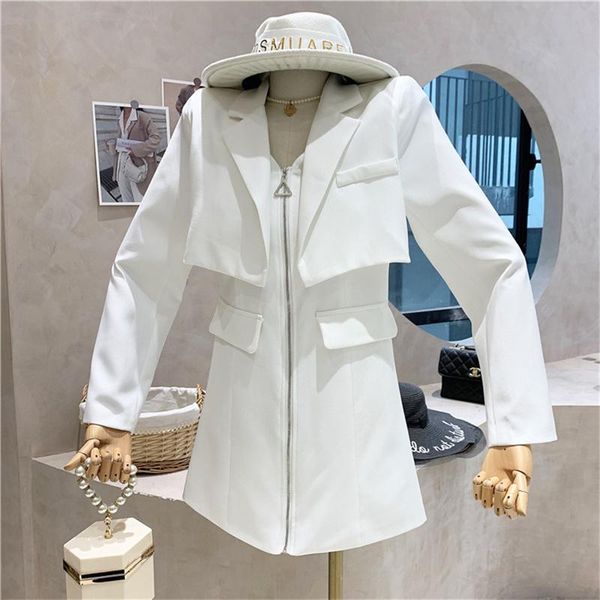 casual dresses women's clothing 2021 autumn long-sleeved blazer dress slimming zipper design sense fake two-piece tide, Black;gray
casual dresses women's clothing 2021 autumn long-sleeved blazer dress slimming zipper design sense fake two-piece tide, Black;gray