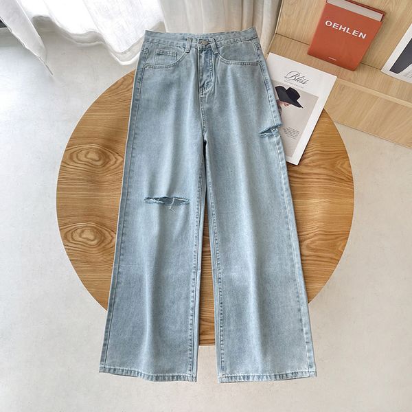women's jeans pop pants jeans spring and summer bf wind loose knee side cut high waist wide leg, Blue
women's jeans pop pants jeans spring and summer bf wind loose knee side cut high waist wide leg, Blue