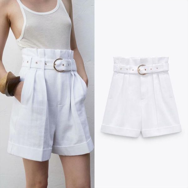 summer white paperbag za womens short fashion pleated high waist cuffed hem vintage metal buckle belt woman, White;black
summer white paperbag za womens short fashion pleated high waist cuffed hem vintage metal buckle belt woman, White;black