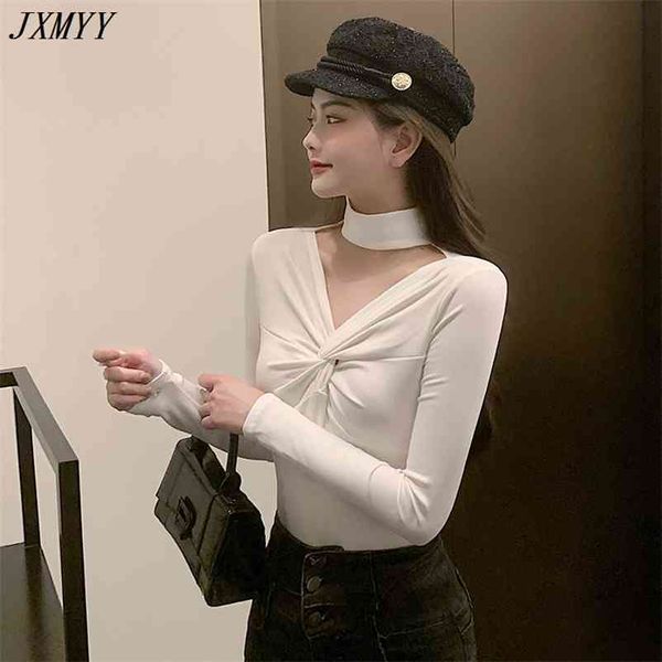style western-style knotted clavicle slimming thin bottoming shirt v-neck long-sleeved t-shirt female ins 210510, White
style western-style knotted clavicle slimming thin bottoming shirt v-neck long-sleeved t-shirt female ins 210510, White