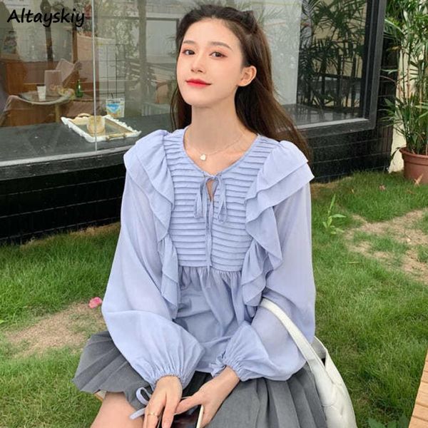 women's blouses & shirts lovely women blouse blue summer stylish ruffles long sleeve blusas lace-up all-match tender french style roma, White
women's blouses & shirts lovely women blouse blue summer stylish ruffles long sleeve blusas lace-up all-match tender french style roma, White