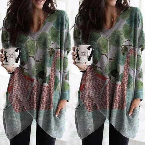 autumn women long t-shirt casual v neck sleeve pocket girl and tree print loose tees ladies irregular pullover 210526, White
autumn women long t-shirt casual v neck sleeve pocket girl and tree print loose tees ladies irregular pullover 210526, White