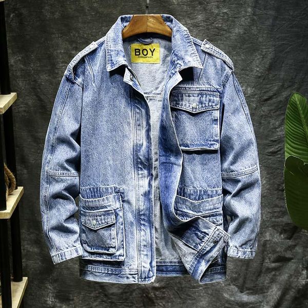 men's jackets 2021 spring and autumn denim jacket korean handsome clothes trend loose tide brand multi-pocket tooling men, Black;brown
men's jackets 2021 spring and autumn denim jacket korean handsome clothes trend loose tide brand multi-pocket tooling men, Black;brown