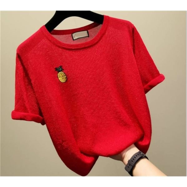 summer short sleeve fashion o collar embroidered pineapple sweater bottoming shirt women's loose thin pullover 210507, White;black
summer short sleeve fashion o collar embroidered pineapple sweater bottoming shirt women's loose thin pullover 210507, White;black