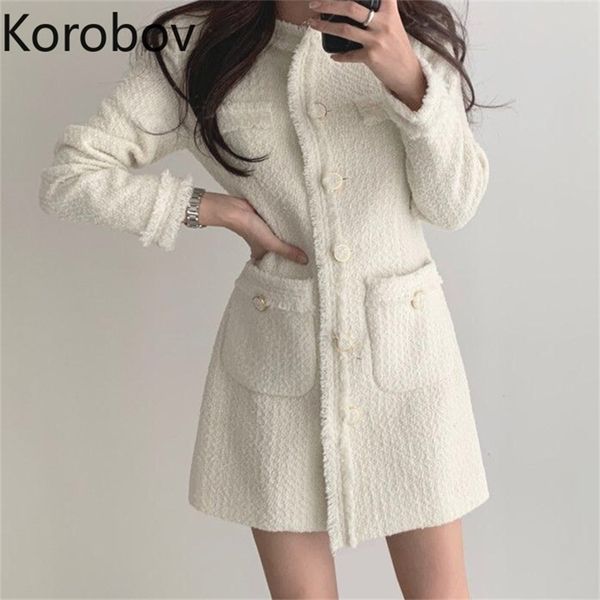 korobov korean long sleeve women dress vintage white o neck vestidos preppy style single breasted pockets knit robe femme 210430, Black;gray
korobov korean long sleeve women dress vintage white o neck vestidos preppy style single breasted pockets knit robe femme 210430, Black;gray