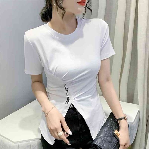 korean summer women short sleeve embroidery t shirt fashion ops split fork casual slim woman shirts 210507, White
korean summer women short sleeve embroidery t shirt fashion ops split fork casual slim woman shirts 210507, White