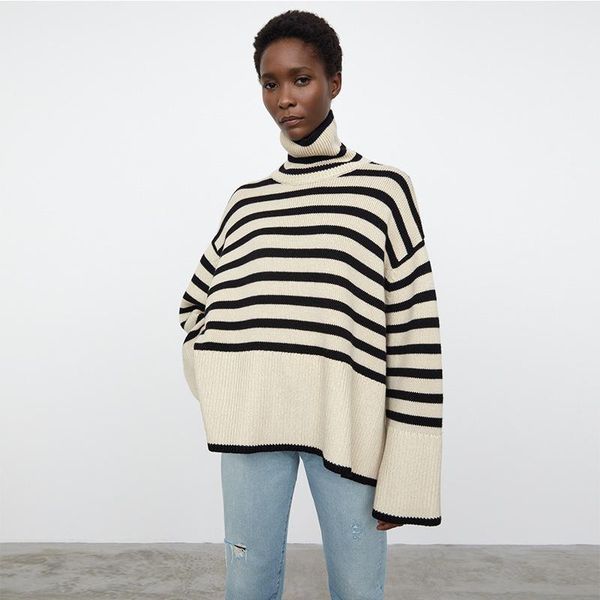 women's sweaters women sweater 2021 early autumn french retro high neck long sleeve striped wool knit top, White;black
women's sweaters women sweater 2021 early autumn french retro high neck long sleeve striped wool knit top, White;black