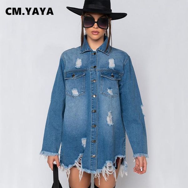 women's jackets cm.yaya women denim solid full sleeve single breasted ripped straight coats fashion high streetwear summer clothing 202, Black;brown
women's jackets cm.yaya women denim solid full sleeve single breasted ripped straight coats fashion high streetwear summer clothing 202, Black;brown