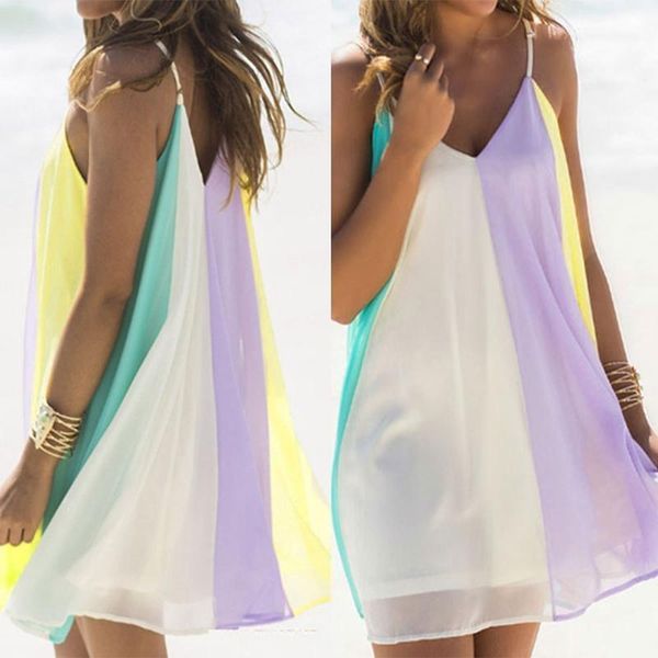 summer beach dress v neck strap color block stitching women sleeveless chiffon vestidos ladies sundress women's swimwear, White;black
summer beach dress v neck strap color block stitching women sleeveless chiffon vestidos ladies sundress women's swimwear, White;black