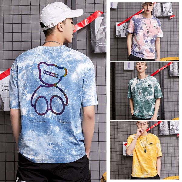 short sleeve t shirt men's street fashion brand summer loose tshirt colorful bear couple, White;black
short sleeve t shirt men's street fashion brand summer loose tshirt colorful bear couple, White;black