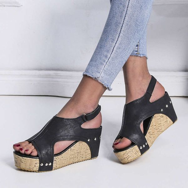 summer comfortable slope heel high-heeled sandals open toe velcro hollow women's, Black
summer comfortable slope heel high-heeled sandals open toe velcro hollow women's, Black