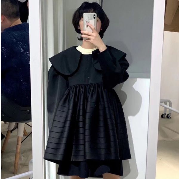 spring female loose casual peter pan collar solid color long sleeve black pleated ball gown mini dress 8y618 210510, Black;gray
spring female loose casual peter pan collar solid color long sleeve black pleated ball gown mini dress 8y618 210510, Black;gray