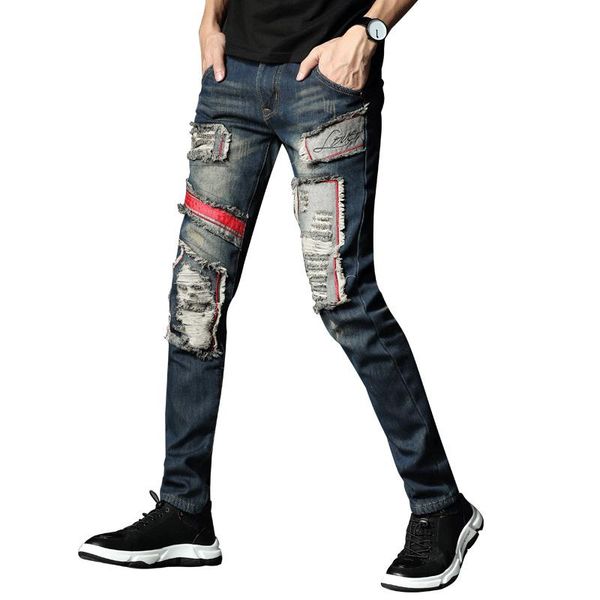men's jeans autumn mens winter straight thick warm plus velvet ripped hole denim designer hip hop punk fleece trousers, Blue
men's jeans autumn mens winter straight thick warm plus velvet ripped hole denim designer hip hop punk fleece trousers, Blue