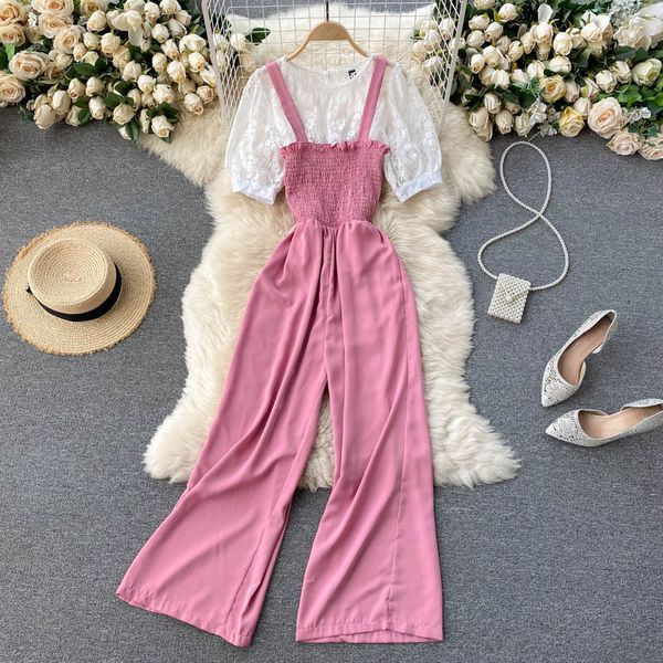 singreiny women summer college style suits puff sleeve o neck lace +elastic ruched strap wide leg rompers two piece set 210419, White
singreiny women summer college style suits puff sleeve o neck lace +elastic ruched strap wide leg rompers two piece set 210419, White