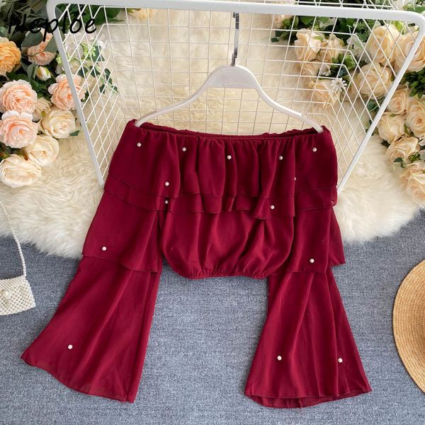 neploe fashion chiffon blouse women slash neck off shoulder long flare sleeve beaded ruffle shirt elegant slim blusas mujer 210423, White
neploe fashion chiffon blouse women slash neck off shoulder long flare sleeve beaded ruffle shirt elegant slim blusas mujer 210423, White