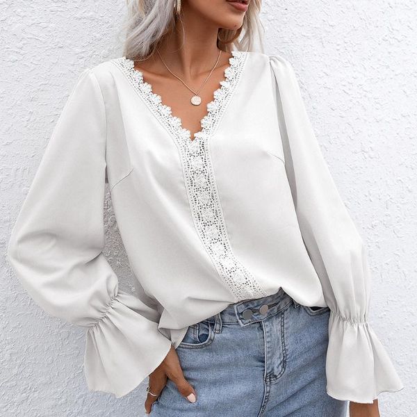 women's blouses & shirts women office lady lace patchwork blouse flare sleeve v neck solid high street shirt 2021 autumn fashion o, White
women's blouses & shirts women office lady lace patchwork blouse flare sleeve v neck solid high street shirt 2021 autumn fashion o, White