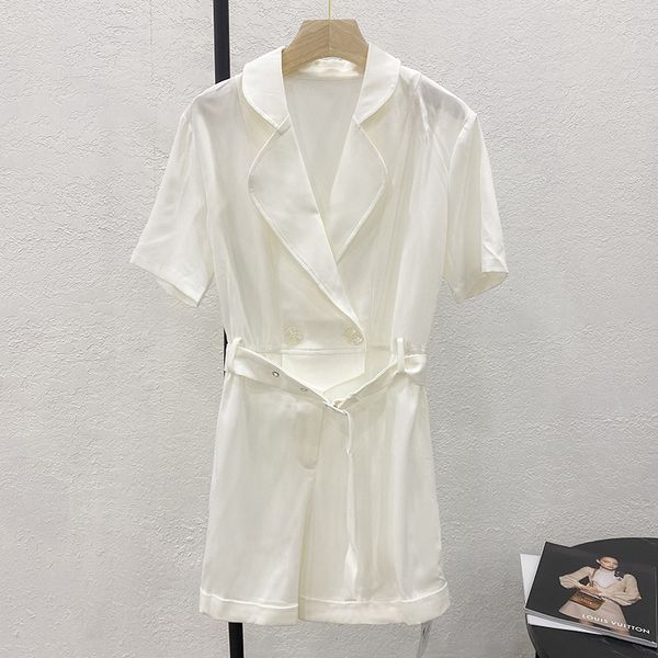 3011 white jumpsuit korean suit collar lace up waist loose wide leg women's shorts, Black