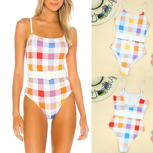 women's swimwear fashion plaid swimsuit woman 2021 bodysuit with belt monokini girl bathing suit beachwear maillot de bain femme, White;black
women's swimwear fashion plaid swimsuit woman 2021 bodysuit with belt monokini girl bathing suit beachwear maillot de bain femme, White;black
