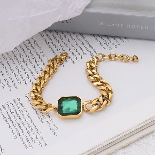 link, chain fashion golden thick bracelet green jade female simple inlaid zircon pendant woman birthday jewelry gift, Black
link, chain fashion golden thick bracelet green jade female simple inlaid zircon pendant woman birthday jewelry gift, Black