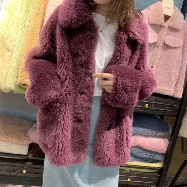 women's fur & faux real wool women winter 2021 fashion turndown collar female coat oversize, Black
women's fur & faux real wool women winter 2021 fashion turndown collar female coat oversize, Black
