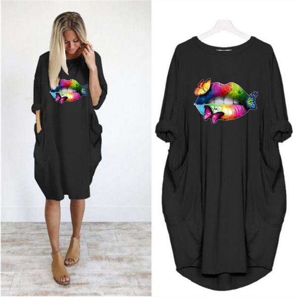 women midi dress butterfly rainbow lips print long sleeve black fashion casual loose plus size woman vintage vestidos robes 2021 dresses, Black;gray
women midi dress butterfly rainbow lips print long sleeve black fashion casual loose plus size woman vintage vestidos robes 2021 dresses, Black;gray