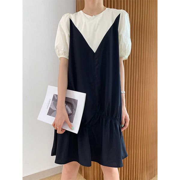 summer juzhi 2021 loose contrast pleated bubble sleeves show thin short style chic dress femininity 2908, Black;gray
summer juzhi 2021 loose contrast pleated bubble sleeves show thin short style chic dress femininity 2908, Black;gray