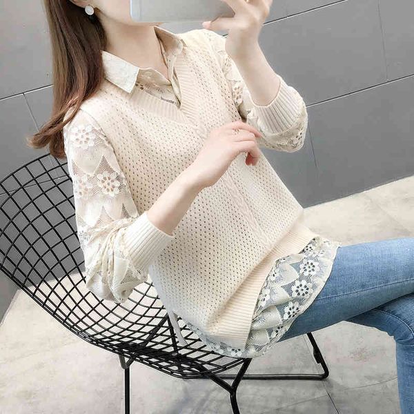 women's sweaters female sweater spring vest and lace blouse two loose together sleeves poullover gilet jumper pull femme mlk9, White;black
women's sweaters female sweater spring vest and lace blouse two loose together sleeves poullover gilet jumper pull femme mlk9, White;black