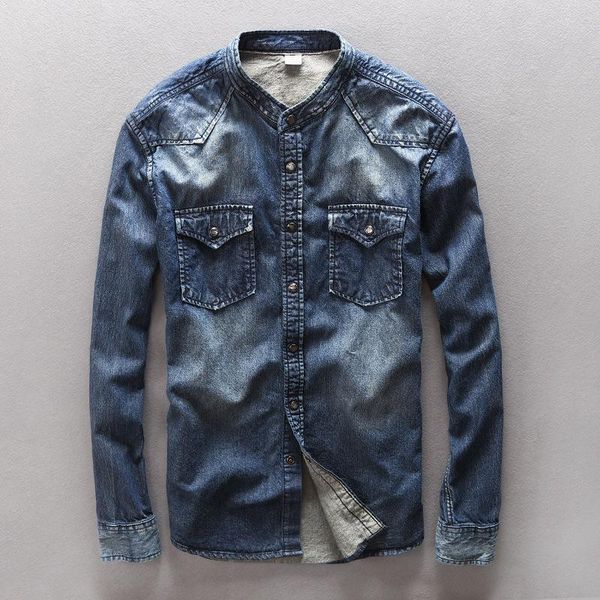 spring autumn denim shirt men long sleeve vintage washed mens pure cotton breathable stand collar korean clothes men's casual shirts, White;black
spring autumn denim shirt men long sleeve vintage washed mens pure cotton breathable stand collar korean clothes men's casual shirts, White;black