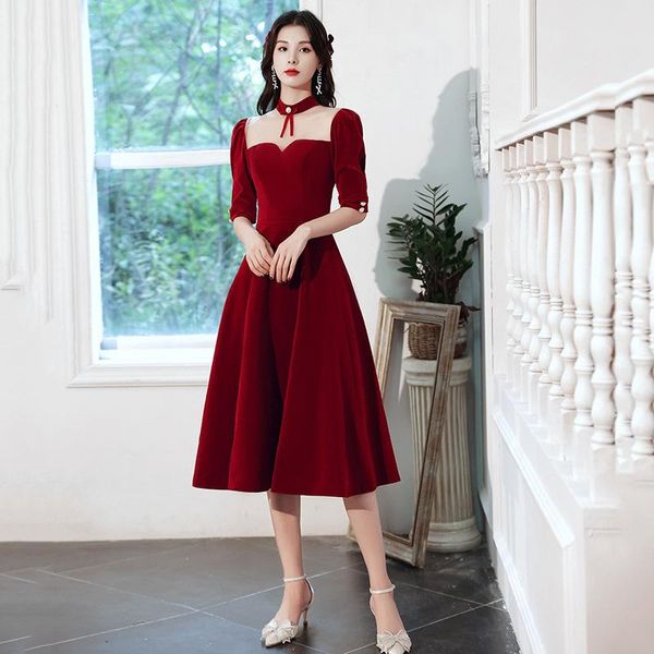 ethnic clothing women evening dresses burgundy mid-length a-line elegant formal wedding toast gowns abito da sera, Red
ethnic clothing women evening dresses burgundy mid-length a-line elegant formal wedding toast gowns abito da sera, Red