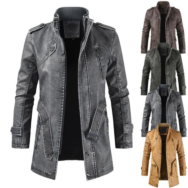 men's trench coats men autumn winter fashion mid-length faux leather jacket adjustable waist stand collar slim matte high street coat, Tan;black
men's trench coats men autumn winter fashion mid-length faux leather jacket adjustable waist stand collar slim matte high street coat, Tan;black