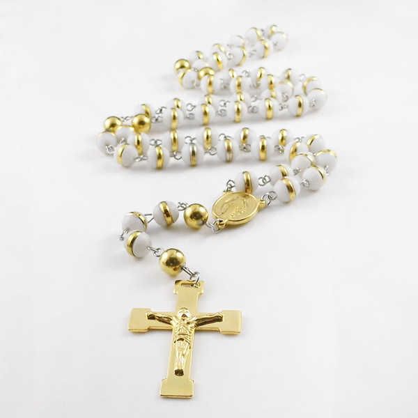 fashion men gold stainless steel maria cross link rosary 8mm black white beads color pendant necklace jewelry, Silver
fashion men gold stainless steel maria cross link rosary 8mm black white beads color pendant necklace jewelry, Silver