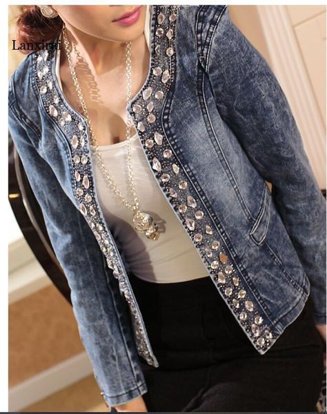 women's jackets fashion elastic denim rhinestone paillette vintage short jacket loose embroidered jeans coat female, Black;brown
women's jackets fashion elastic denim rhinestone paillette vintage short jacket loose embroidered jeans coat female, Black;brown