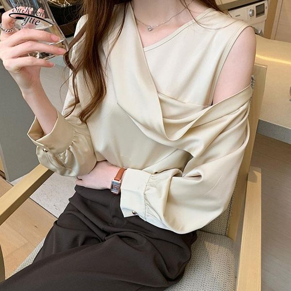 women's blouses & shirts solid color ol v-neck slim off-shoulder long-sleeved chiffon 2021 autumn elegant satin shirt 11202, White
women's blouses & shirts solid color ol v-neck slim off-shoulder long-sleeved chiffon 2021 autumn elegant satin shirt 11202, White