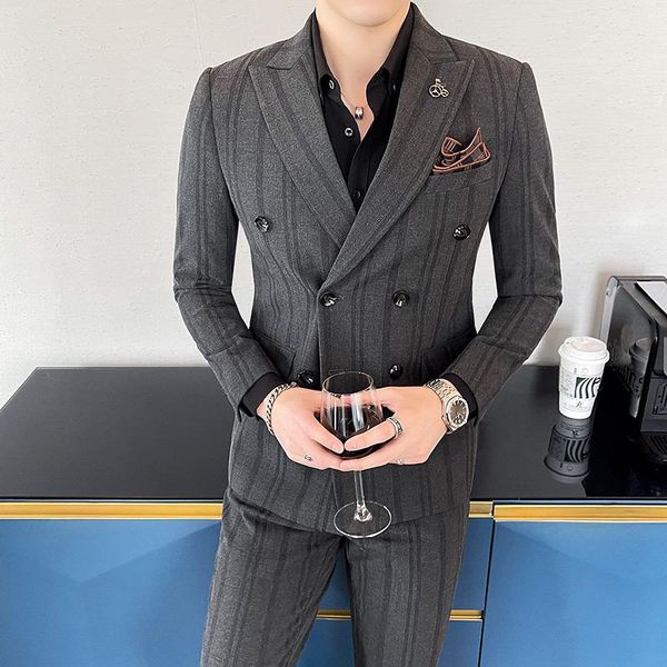 men's suits & blazers two pieces set jacket pants / fashion casual boutique business double breasted slim striped suit coat trousers, White;black
men's suits & blazers two pieces set jacket pants / fashion casual boutique business double breasted slim striped suit coat trousers, White;black